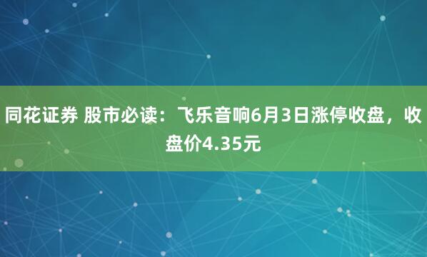 同花证券 股市必读：飞乐音响6月3日涨停收盘，收盘价4.35元